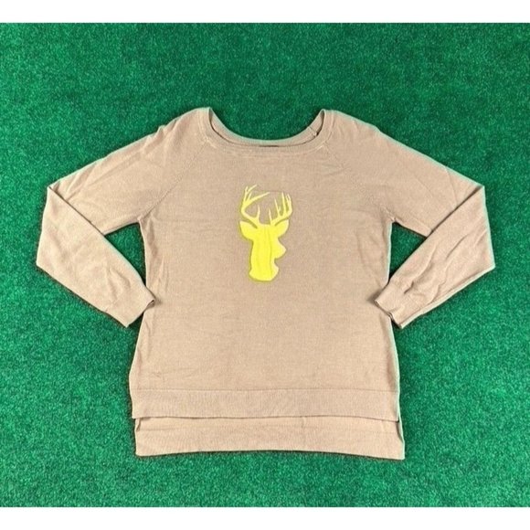 Rue21 Tops - Rue 21 Brown Long Sleeve Yellow Deer Stitched Pullover Sweater Womens Size XL